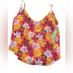 NWT Selena Gomez Colorful Floral Sheer Tang Top Size Medium